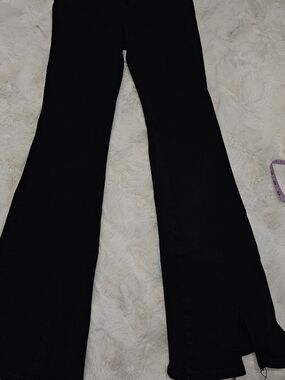 FRAME Le Jet Set Flare Jeans Black High Rise Slit Hem Stretch Denim Size 27
